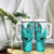 Hawaii Tumbler With Handle Polynesian Shark Tattoo With Plumeria Turquoise Gradient