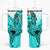 Hawaii Tumbler With Handle Polynesian Shark Tattoo With Plumeria Turquoise Gradient