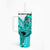 Hawaii Tumbler With Handle Polynesian Shark Tattoo With Plumeria Turquoise Gradient