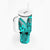 Hawaii Tumbler With Handle Polynesian Shark Tattoo With Plumeria Turquoise Gradient