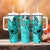 Hawaii Tumbler With Handle Polynesian Shark Tattoo With Plumeria Turquoise Gradient