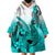 Hawaii Wearable Blanket Hoodie Polynesian Shark Tattoo With Plumeria Turquoise Gradient LT14 - Polynesian Pride