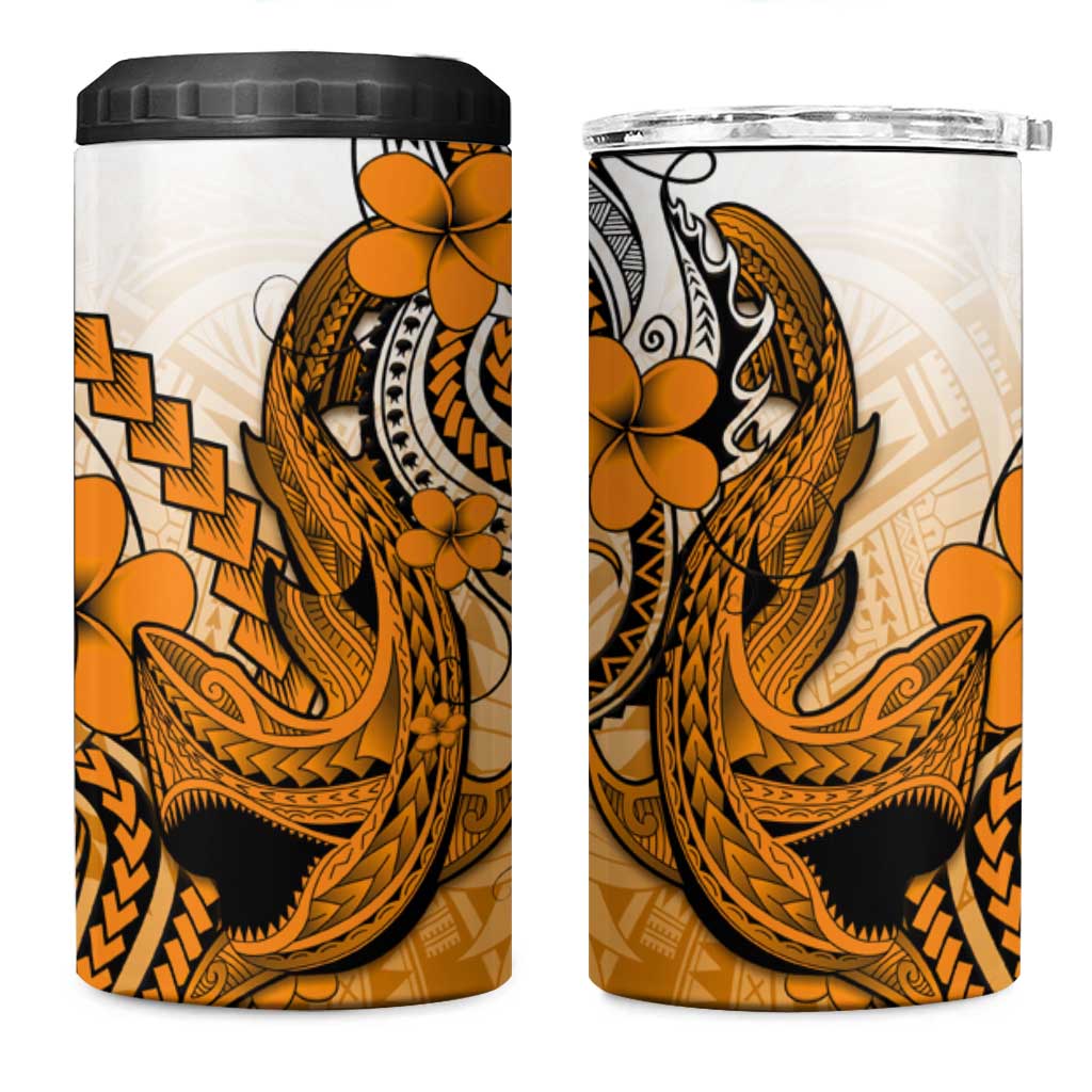 Hawaii 4 in 1 Can Cooler Tumbler Polynesian Shark Tattoo With Plumeria Orange Gradient LT14 One Size: 16 oz Orange - Polynesian Pride