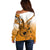 Hawaii Off Shoulder Sweater Polynesian Shark Tattoo With Plumeria Orange Gradient LT14 - Polynesian Pride