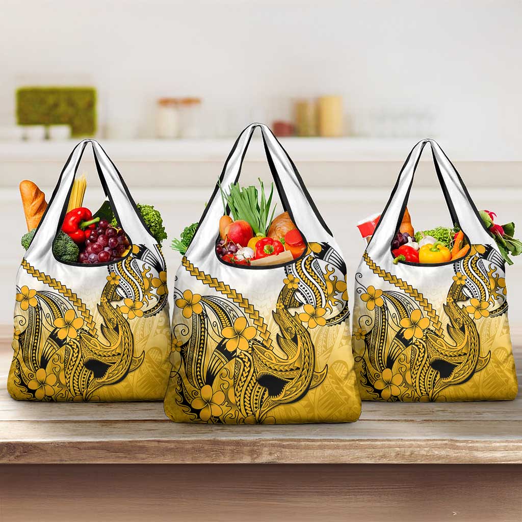 Gold Gradient Hawaii Grocery Bag Polynesian Shark Tattoo With Plumeria LT14 3-pack One Size Gold - Polynesian Pride