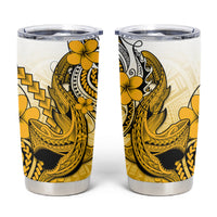 Hawaii Tumbler Cup Polynesian Shark Tattoo With Plumeria Gold Gradient LT14 Gold - Polynesian Pride
