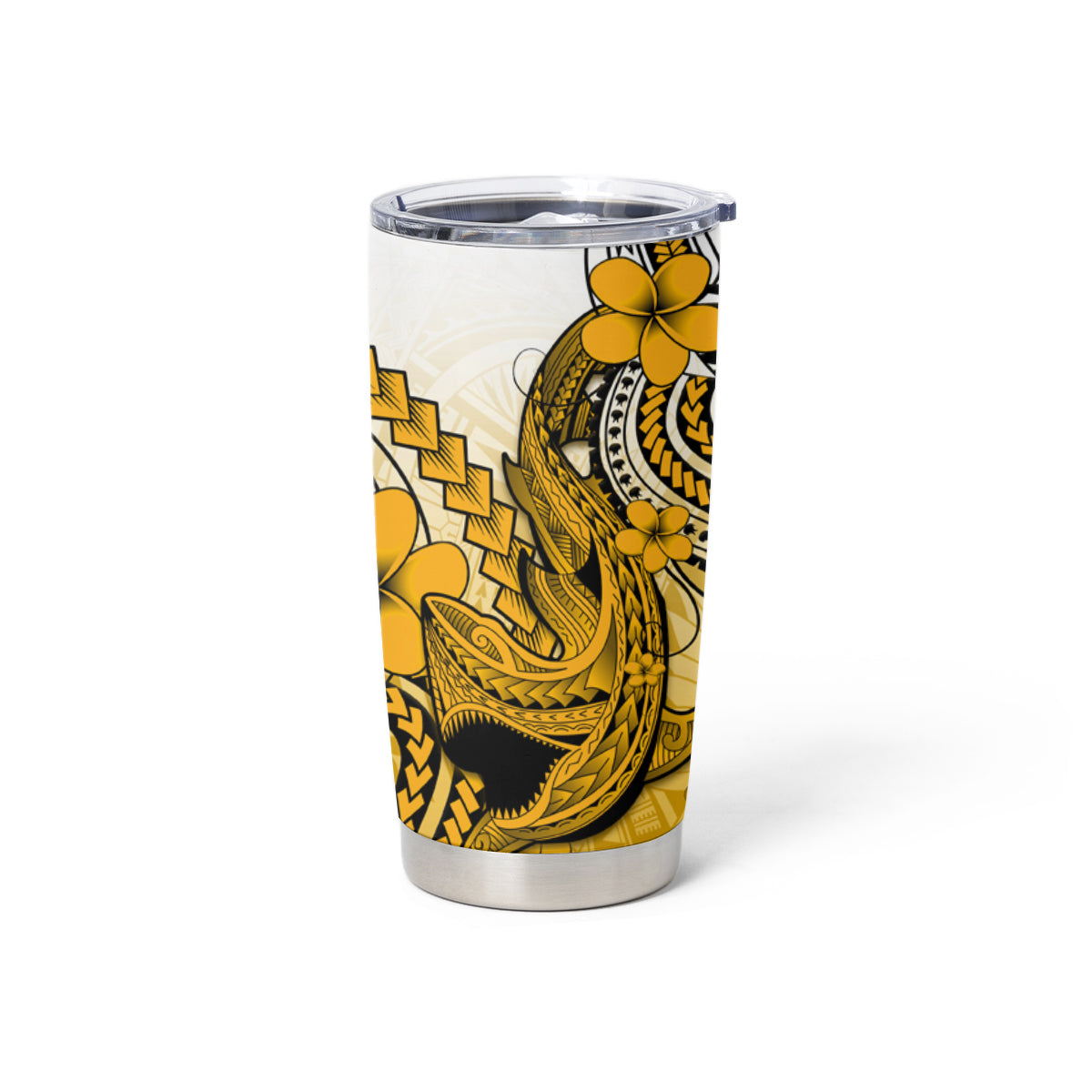 Hawaii Tumbler Cup Polynesian Shark Tattoo With Plumeria Gold Gradient LT14 - Polynesian Pride