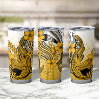 Hawaii Tumbler Cup Polynesian Shark Tattoo With Plumeria Gold Gradient LT14 - Polynesian Pride