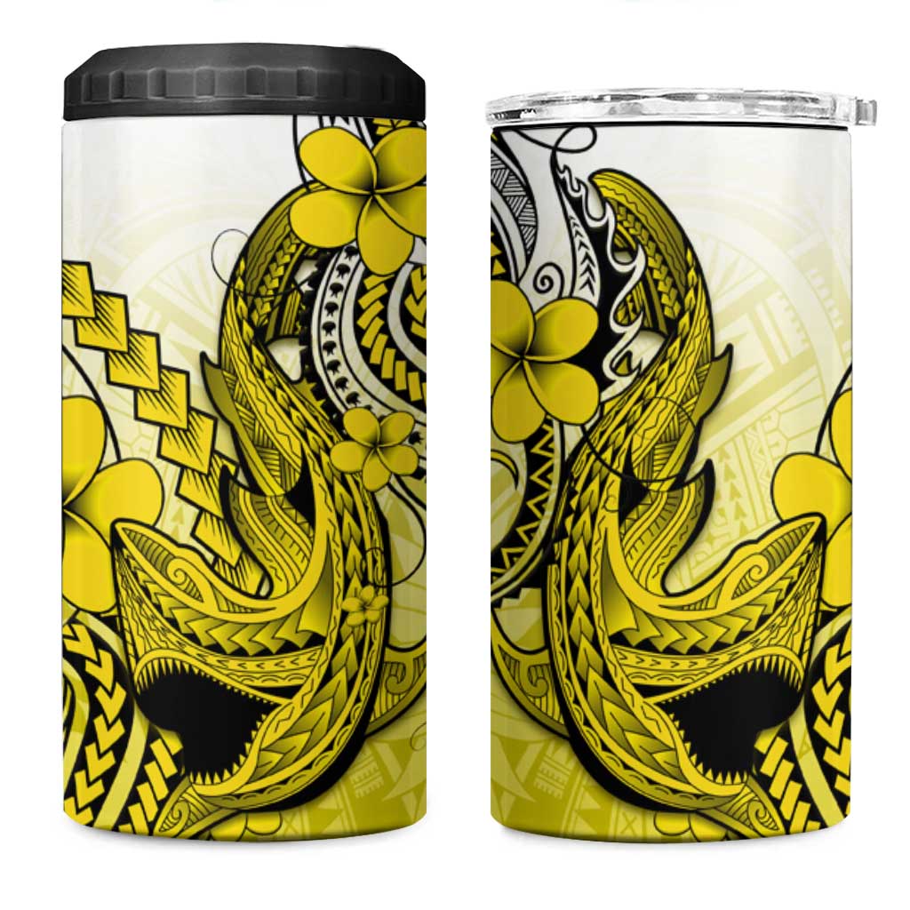 Hawaii 4 in 1 Can Cooler Tumbler Polynesian Shark Tattoo With Plumeria Yellow Gradient LT14 One Size: 16 oz Yellow - Polynesian Pride