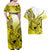 Hawaii Couples Matching Off Shoulder Maxi Dress and Hawaiian Shirt Polynesian Shark Tattoo With Plumeria Yellow Gradient LT14 - Polynesian Pride