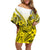 Hawaii Off Shoulder Short Dress Polynesian Shark Tattoo With Plumeria Yellow Gradient LT14 Women Yellow - Polynesian Pride