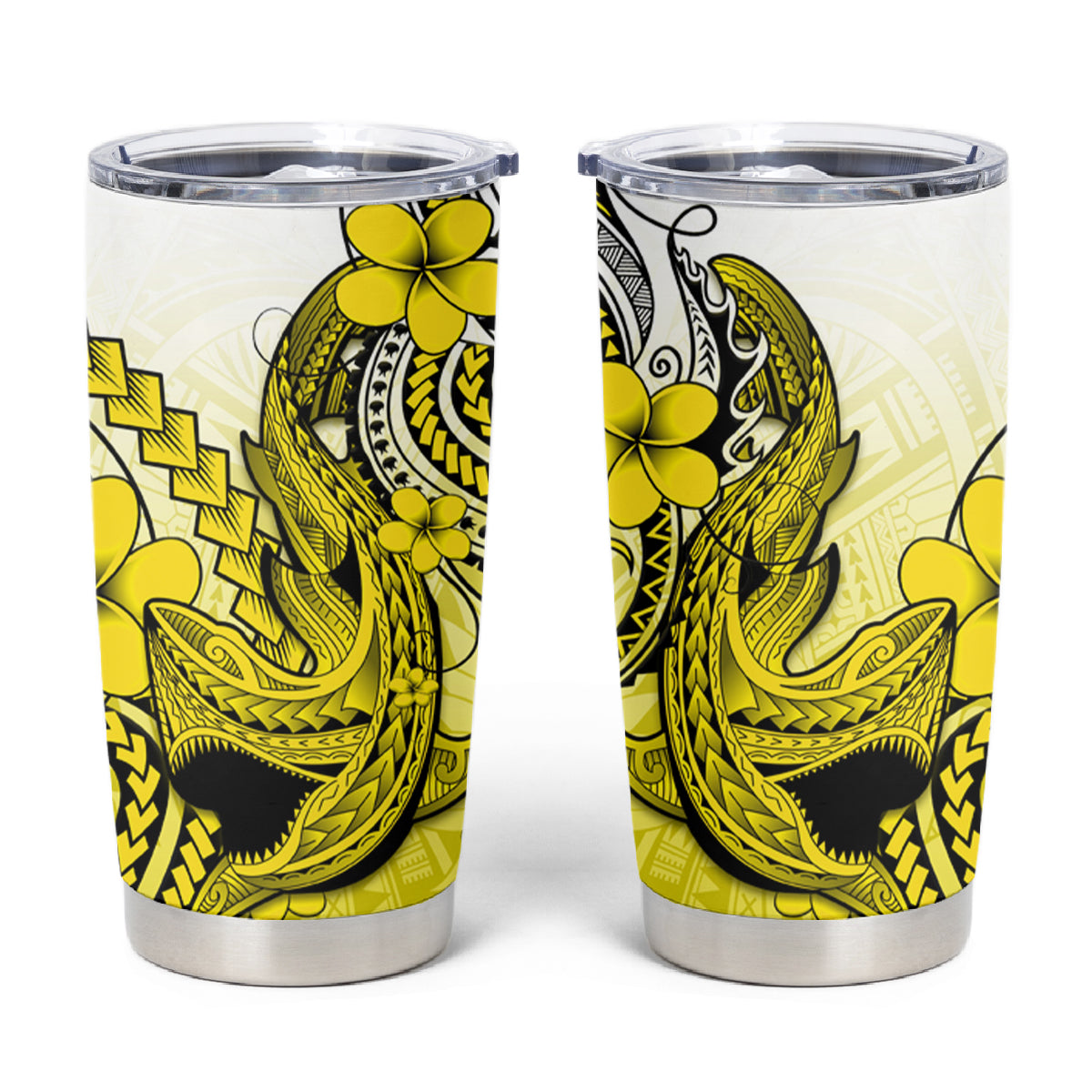 Hawaii Tumbler Cup Polynesian Shark Tattoo With Plumeria Yellow Gradient LT14 Yellow - Polynesian Pride