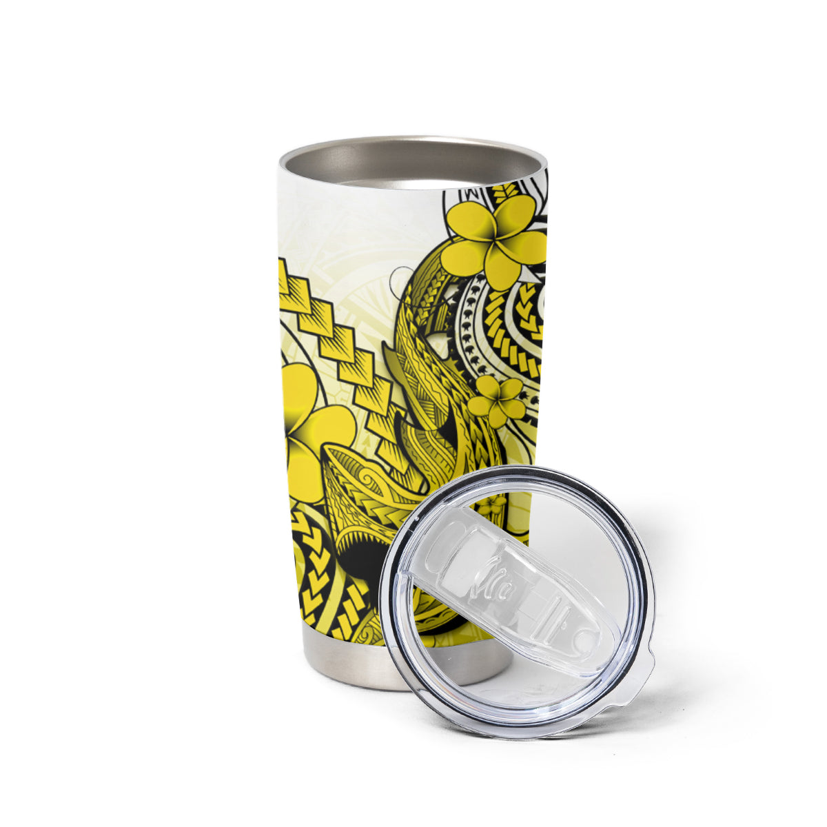 Hawaii Tumbler Cup Polynesian Shark Tattoo With Plumeria Yellow Gradient LT14 - Polynesian Pride