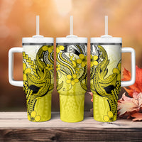Hawaii Tumbler With Handle Polynesian Shark Tattoo With Plumeria Yellow Gradient LT14 - Polynesian Pride