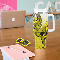 Hawaii Tumbler With Handle Polynesian Shark Tattoo With Plumeria Yellow Gradient LT14 - Polynesian Pride