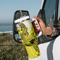 Hawaii Tumbler With Handle Polynesian Shark Tattoo With Plumeria Yellow Gradient LT14 - Polynesian Pride