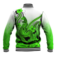 Hawaii Baseball Jacket Polynesian Shark Tattoo With Plumeria Green Gradient LT14 - Polynesian Pride