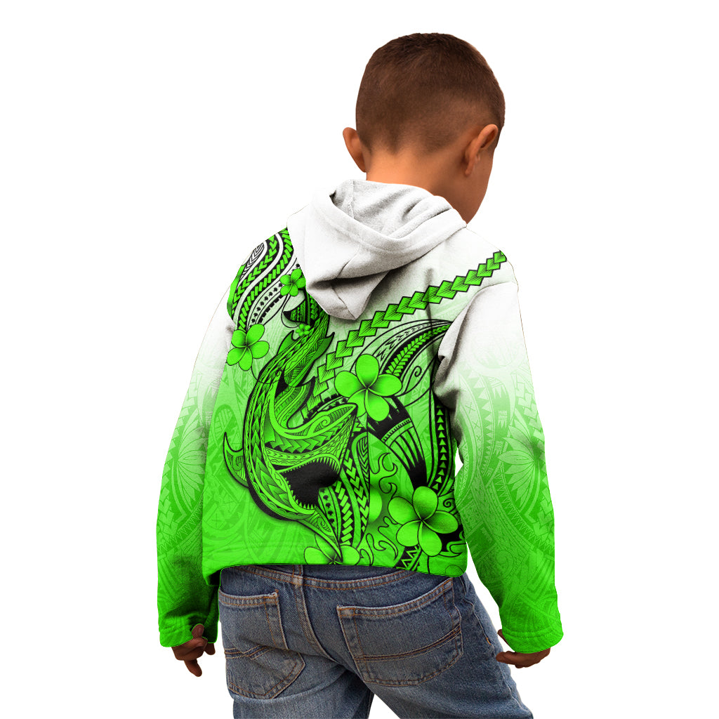 Hawaii Kid Hoodie Polynesian Shark Tattoo With Plumeria Green Gradient LT14 - Polynesian Pride