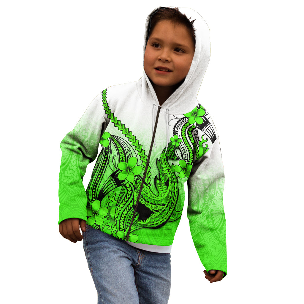 Hawaii Kid Hoodie Polynesian Shark Tattoo With Plumeria Green Gradient LT14 - Polynesian Pride