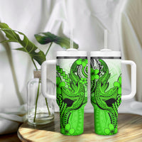 Hawaii Tumbler With Handle Polynesian Shark Tattoo With Plumeria Green Gradient LT14 - Polynesian Pride