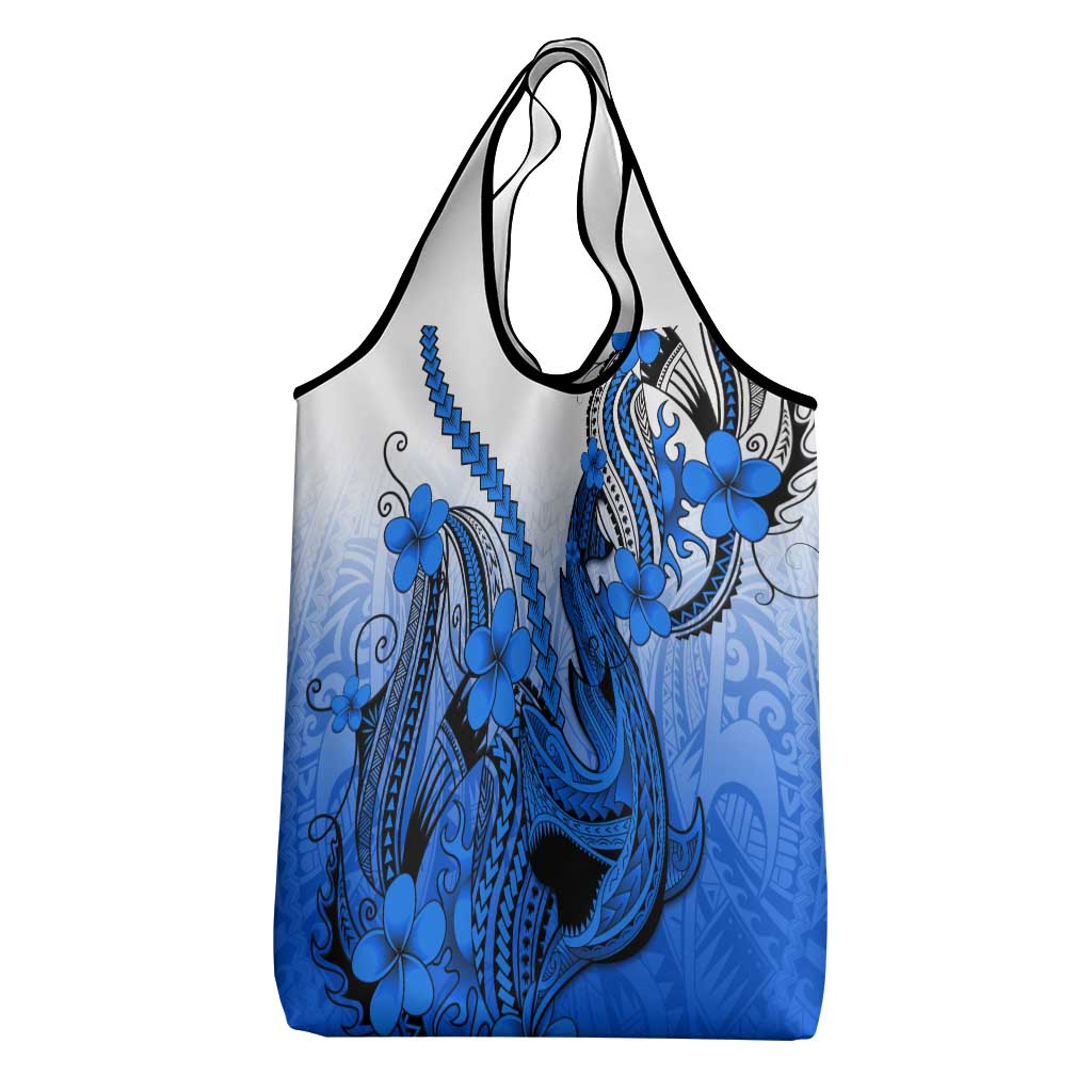 Blue Gradient Hawaii Grocery Bag Polynesian Shark Tattoo With Plumeria LT14 - Polynesian Pride