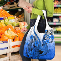 Blue Gradient Hawaii Grocery Bag Polynesian Shark Tattoo With Plumeria LT14 - Polynesian Pride