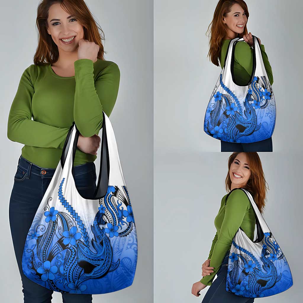 Blue Gradient Hawaii Grocery Bag Polynesian Shark Tattoo With Plumeria LT14 - Polynesian Pride