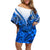 Hawaii Off Shoulder Short Dress Polynesian Shark Tattoo With Plumeria Blue Gradient LT14 Women Blue - Polynesian Pride