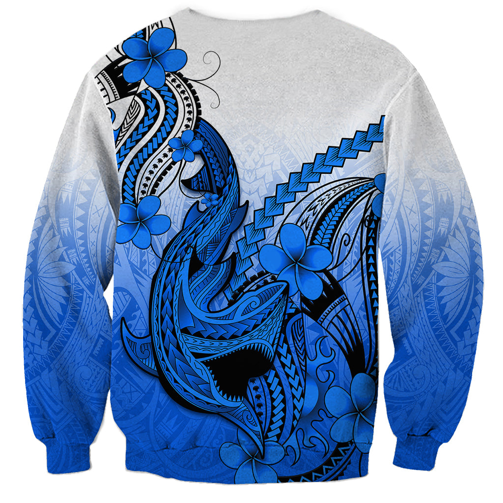 Hawaii Sweatshirt Polynesian Shark Tattoo With Plumeria Blue Gradient LT14 - Polynesian Pride
