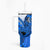 Hawaii Tumbler With Handle Polynesian Shark Tattoo With Plumeria Blue Gradient