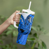 Hawaii Tumbler With Handle Polynesian Shark Tattoo With Plumeria Blue Gradient LT14 - Polynesian Pride