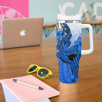 Hawaii Tumbler With Handle Polynesian Shark Tattoo With Plumeria Blue Gradient LT14 - Polynesian Pride