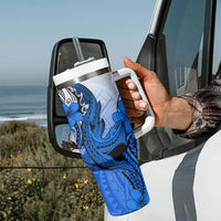 Hawaii Tumbler With Handle Polynesian Shark Tattoo With Plumeria Blue Gradient LT14 - Polynesian Pride