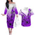 Hawaii Couples Matching Off The Shoulder Long Sleeve Dress and Hawaiian Shirt Polynesian Shark Tattoo With Plumeria Purple Gradient LT14 Purple - Polynesian Pride