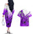 Hawaii Couples Matching Off The Shoulder Long Sleeve Dress and Hawaiian Shirt Polynesian Shark Tattoo With Plumeria Purple Gradient LT14 - Polynesian Pride