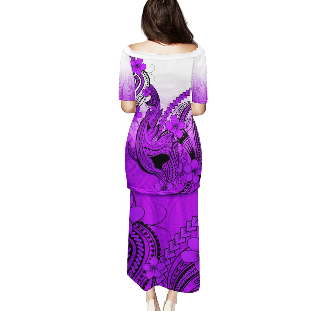 Hawaii Puletasi Polynesian Shark Tattoo With Plumeria Purple Gradient LT14 - Polynesian Pride