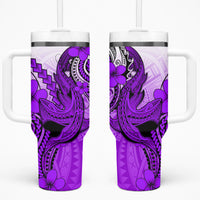 Hawaii Tumbler With Handle Polynesian Shark Tattoo With Plumeria Purple Gradient LT14 One Size: 40 oz Purple - Polynesian Pride