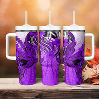 Hawaii Tumbler With Handle Polynesian Shark Tattoo With Plumeria Purple Gradient LT14 - Polynesian Pride