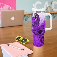 Hawaii Tumbler With Handle Polynesian Shark Tattoo With Plumeria Purple Gradient LT14 - Polynesian Pride