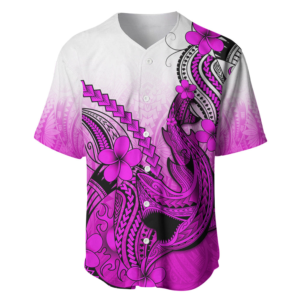 Hawaii Baseball Jersey Polynesian Shark Tattoo With Plumeria Pink