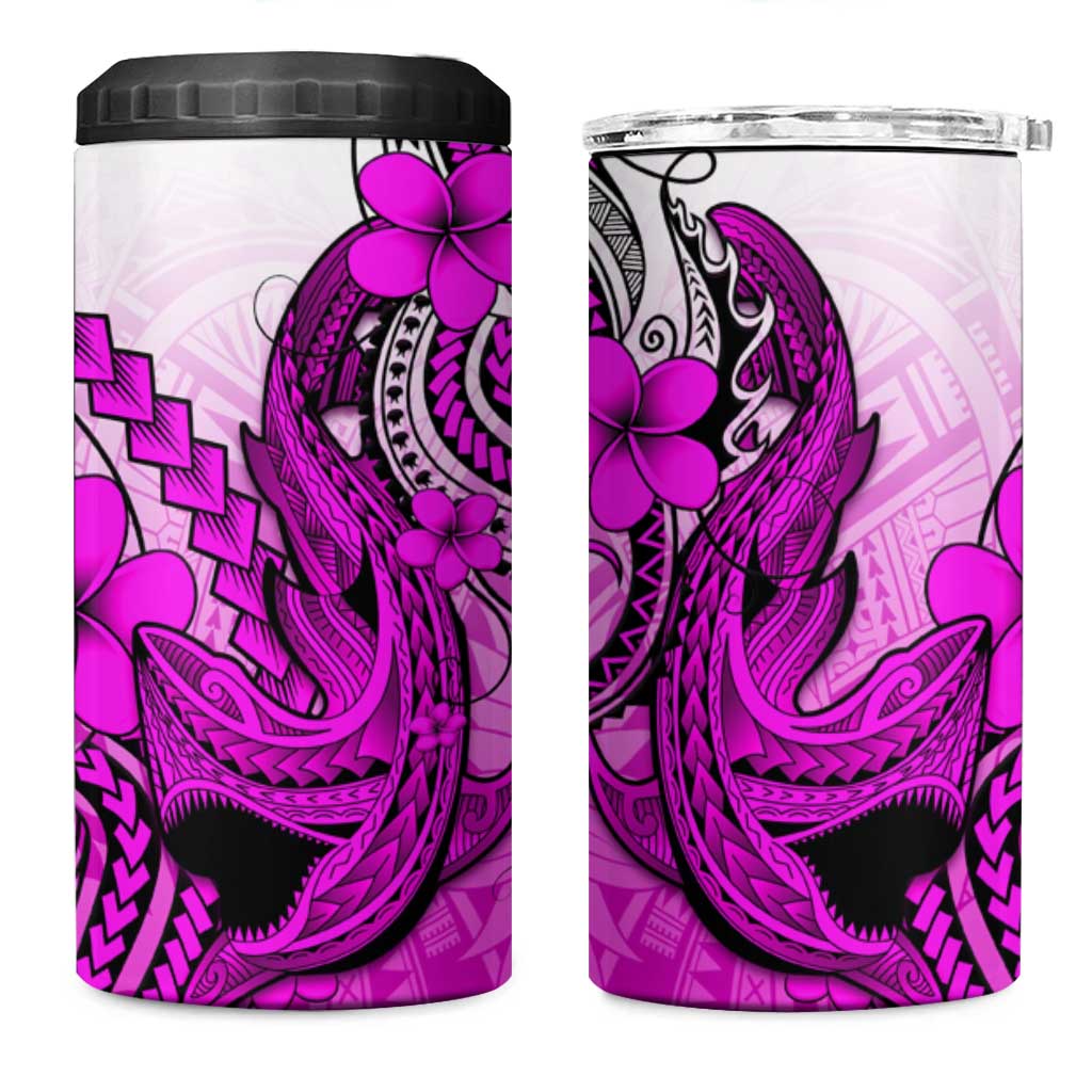 Hawaii 4 in 1 Can Cooler Tumbler Polynesian Shark Tattoo With Plumeria Pink Gradient LT14 One Size: 16 oz Pink - Polynesian Pride