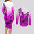 Hawaii Couples Matching Long Sleeve Bodycon Dress and Long Sleeve Button Shirts Polynesian Shark Tattoo With Plumeria Pink Gradient LT14 - Polynesian Pride