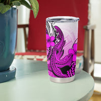 Hawaii Tumbler Cup Polynesian Shark Tattoo With Plumeria Pink Gradient LT14 - Polynesian Pride