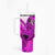 Hawaii Tumbler With Handle Polynesian Shark Tattoo With Plumeria Pink Gradient