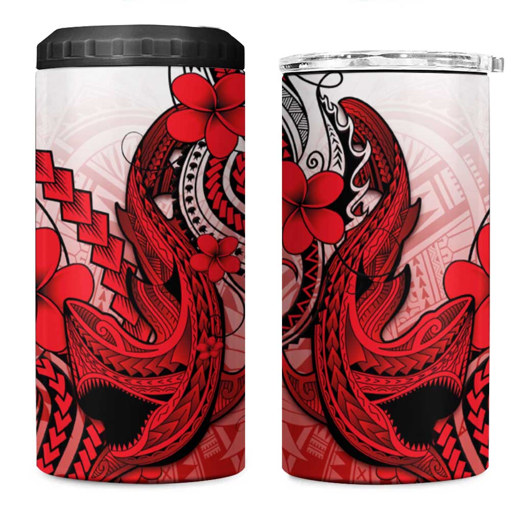 Hawaii 4 in 1 Can Cooler Tumbler Polynesian Shark Tattoo With Plumeria Red Gradient LT14 One Size: 16 oz Red - Polynesian Pride