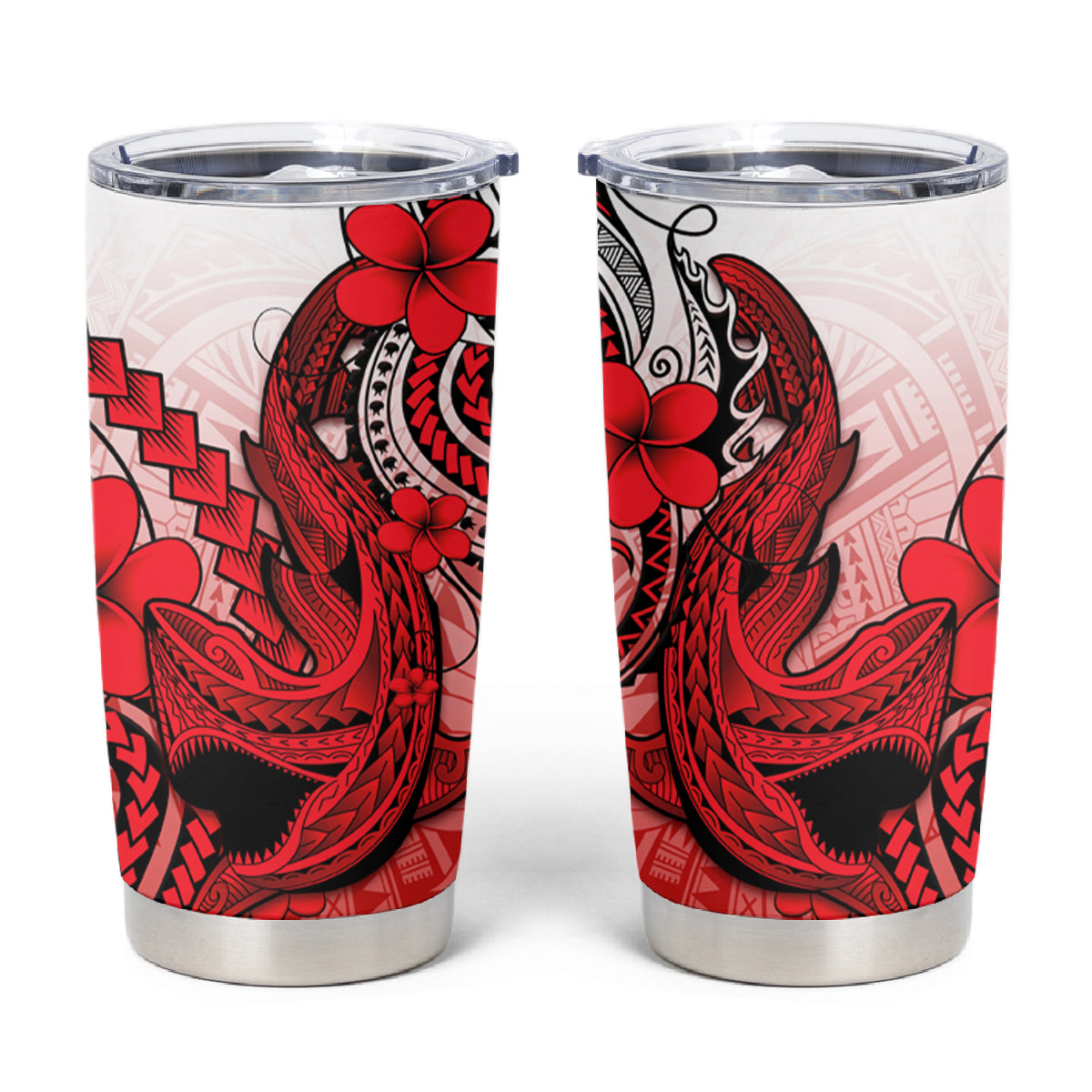 Hawaii Tumbler Cup Polynesian Shark Tattoo With Plumeria Red Gradient LT14 Red - Polynesian Pride