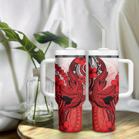 Hawaii Tumbler With Handle Polynesian Shark Tattoo With Plumeria Red Gradient LT14 - Polynesian Pride