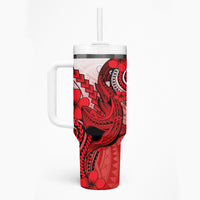 Hawaii Tumbler With Handle Polynesian Shark Tattoo With Plumeria Red Gradient LT14 - Polynesian Pride