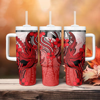 Hawaii Tumbler With Handle Polynesian Shark Tattoo With Plumeria Red Gradient LT14 - Polynesian Pride