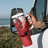 Hawaii Tumbler With Handle Polynesian Shark Tattoo With Plumeria Red Gradient LT14 - Polynesian Pride